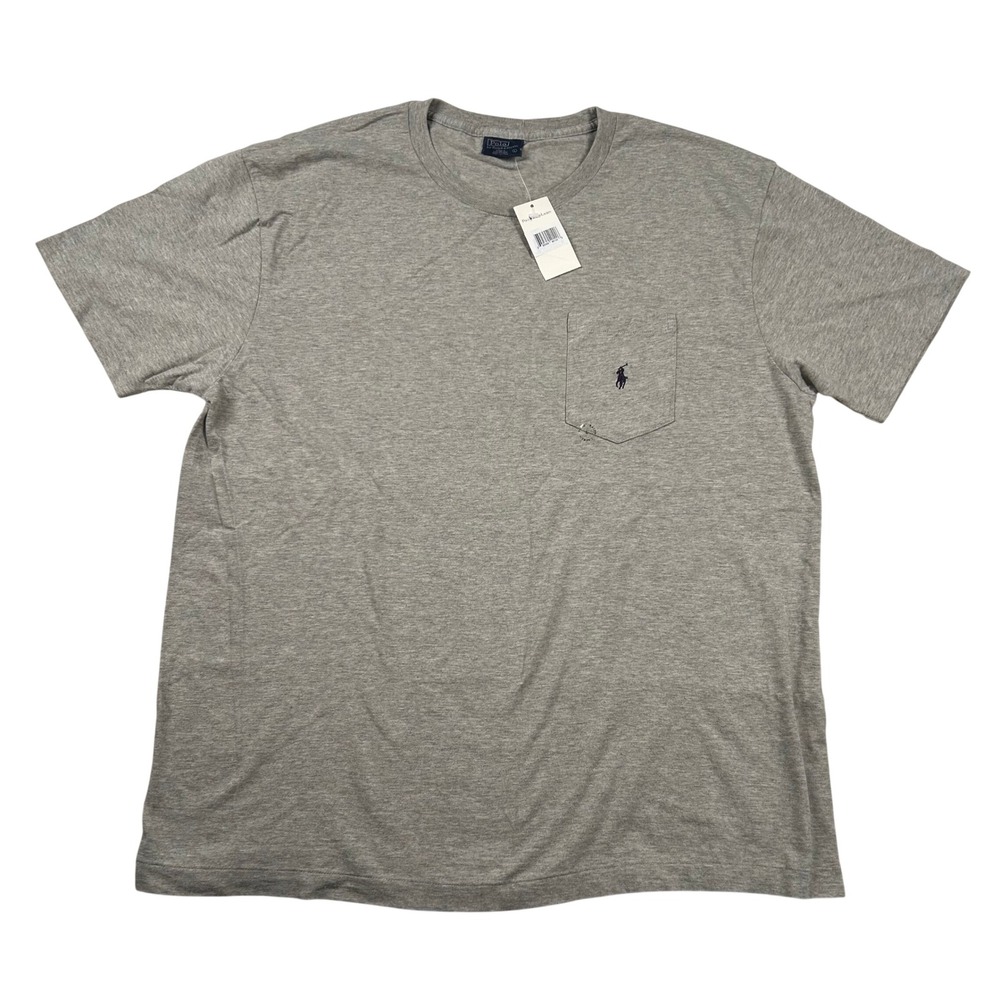Vintage Polo Ralph Lauren Pocket T-Shirt Mens L Heather Gray Cotton Crewneck 90s